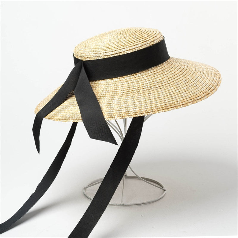 Boho Hat - Summer Hats, Sun Hat, Beach Hat - Wide Brim Straw Hat, Vintage Style with Romilly Black Ribbon