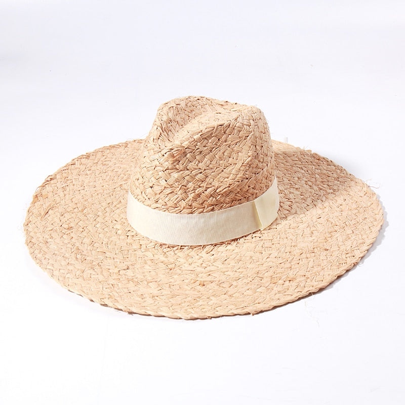 Sun Hats for Women - Wide Brim Fedora Raffia Straw Hat - British Top Beach Hats for Summer Vacation