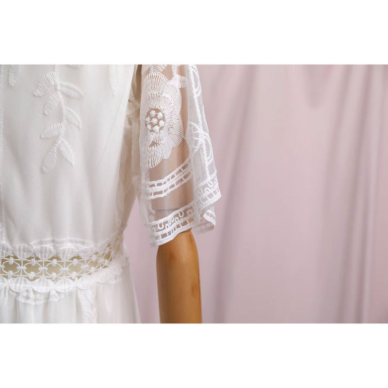 Boho White Dress – Maxi Dress - Boho Dress - “Moonflower” Lace Embroidered Gown