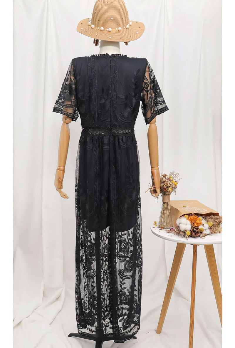 Boho White Dress – Maxi Dress - Boho Dress - “Moonflower” Lace Embroidered Gown