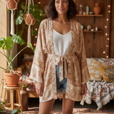Boho Kimono Robe – “Blue Mirage” Short Cover-Up for Beach & Lounge