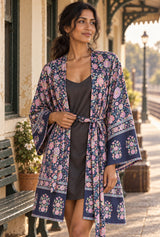 Blue Mirage navy floral cover-up editorial detail