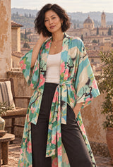 Lily Lotus green floral wrap cover-up editorial detail