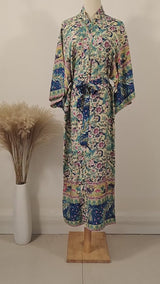 Boho Kimono Robe – “Mariana in Blue” Beach Cover-Up for Women