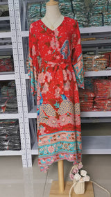 Boho Robe, Kimono Robe, Beach Cover up, Wild Flower Kelly Red