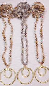 Boho Necklace - RH Precious Brown Lava Stones Gold Loop