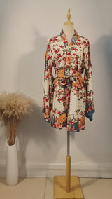 Boho Robe, Kimono Robe,  Beach Cover up, Short Robe, Shelta White Floral