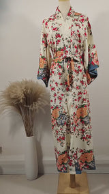 Boho Robe, Kimono Robe, Beach Cover up,  White Floral