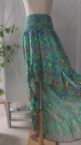 Boho Maxi Skirt – “Ocean Nomad” Paisley Print in Green & Turquoise