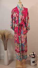 Boho Robe – “Kelly Red” Wild Flower Kimono Cover-Up for Beach or Lounge