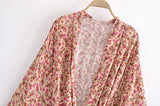 Rosewood Escape pink floral kimono robe product view and detail