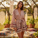 Rosewood Escape pink floral kimono robe product view and detail