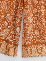 Saffron Meadow rust floral pants garment detail