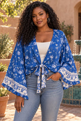 Seaside Song floral tie-front blouse editorial detail