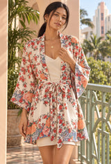 Shelta White Floral short robe editorial detail
