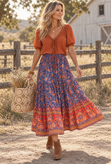 Wild Bloom floral gypsy maxi skirt editorial movement