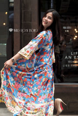 Boho Robe, Kimono Robe, Beach Cover up, Peony Blue Bird