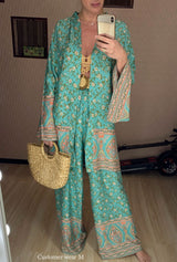 Boho Robe – Meadow Mint Green Floral Kimono Beach Cover-Up for Women