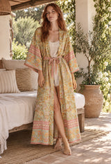 Boho Robe, Kimono Robe,  Beach Cover up, Green Sierra Lace — AI-generated editorial model image