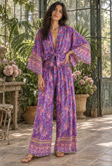 Boho Two Piece Set, Top and Palazzo Pant, Tayanna Forest - purple - AI styled model; original product photos retained