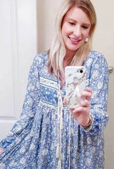 Boho Mini Dress – “Wild Flower Blue Sky” Flowy Tunic Dress for Women