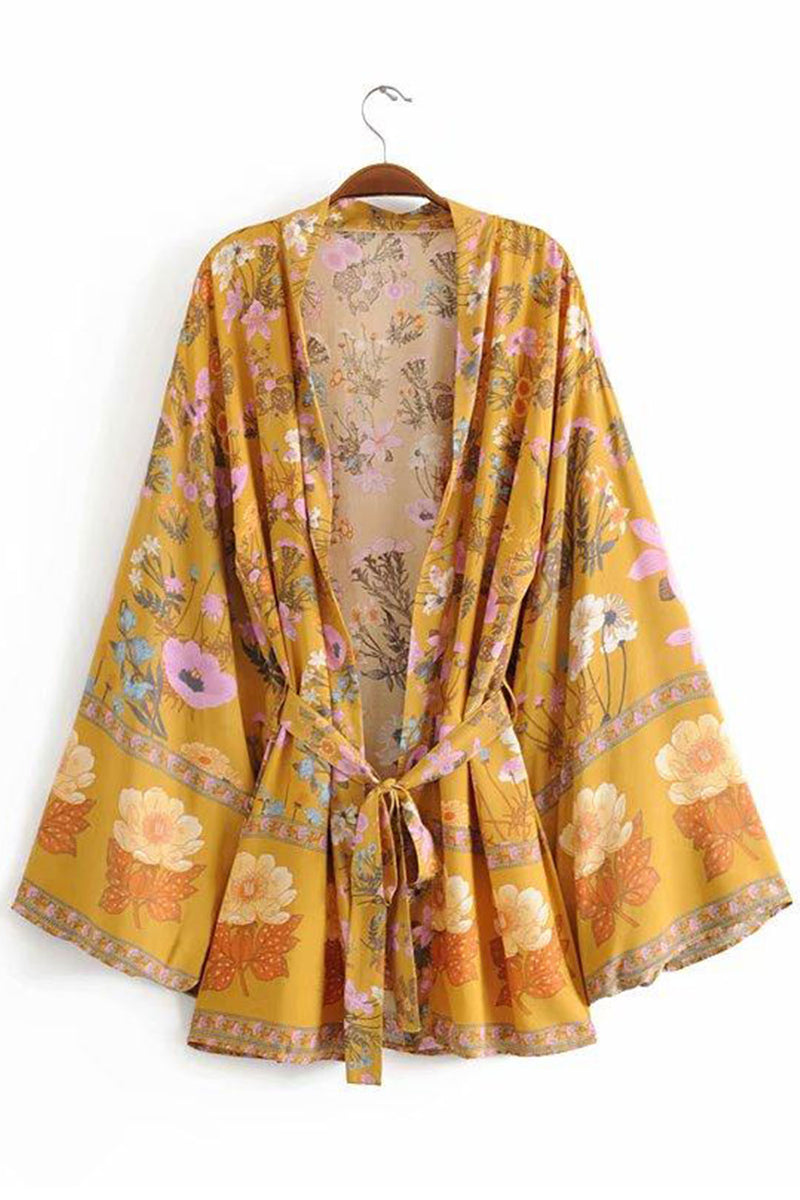 Boho Robe, Kimono Robe, Yellow Flower - Wild Rose Boho