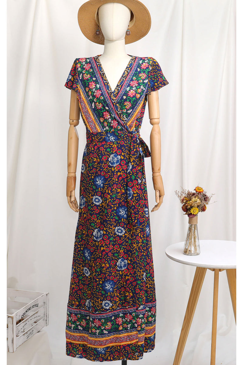 Boho Maxi Dress, Sundress, Wrap Dress, Country Girl Floral in Red and Navy Red / XXL Boho Maxi Dress, Sundress, Wrap Dress, Country Girl Floral in Red and Navy Red / XXL