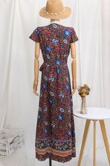 Boho Maxi Dress, Sundress, Wrap Dress, Country Girl Floral in Red and Navy