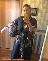 Boho Robe, Kimono Robe, Love in the Mist in Navy - Wild Rose Boho