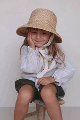 Boho Hat, Kid Hat, Sun Hat, Little Girl Hat, Amelia White Ribbon - Wild Rose Boho
