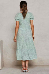 Midi Dress, Boho Dress, Off Shoulder Smocked Dress, Blue Daisy Garden - Wild Rose Boho