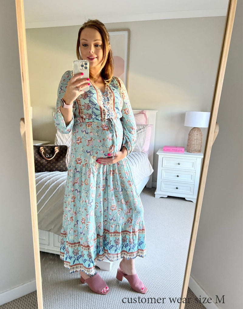 Boho Maxi Dress, Gown, Vacation in River Blue, GREEN / S Boho Maxi Dress, Gown, Vacation in River Blue, GREEN / S
