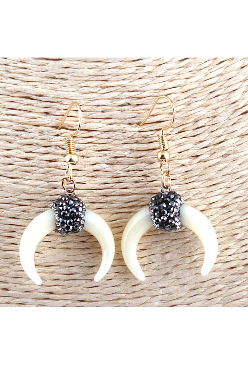 Boho Earrings, RH Dangle Earrings, White Horn Moon