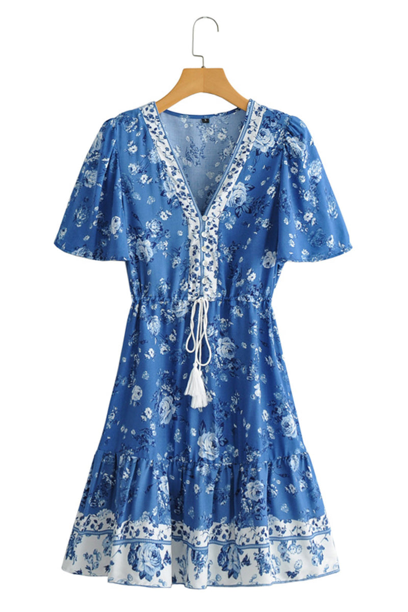 Mini Dress, Boho Dress, Sundress, Vacation in Blue Sea - Wild Rose Boho