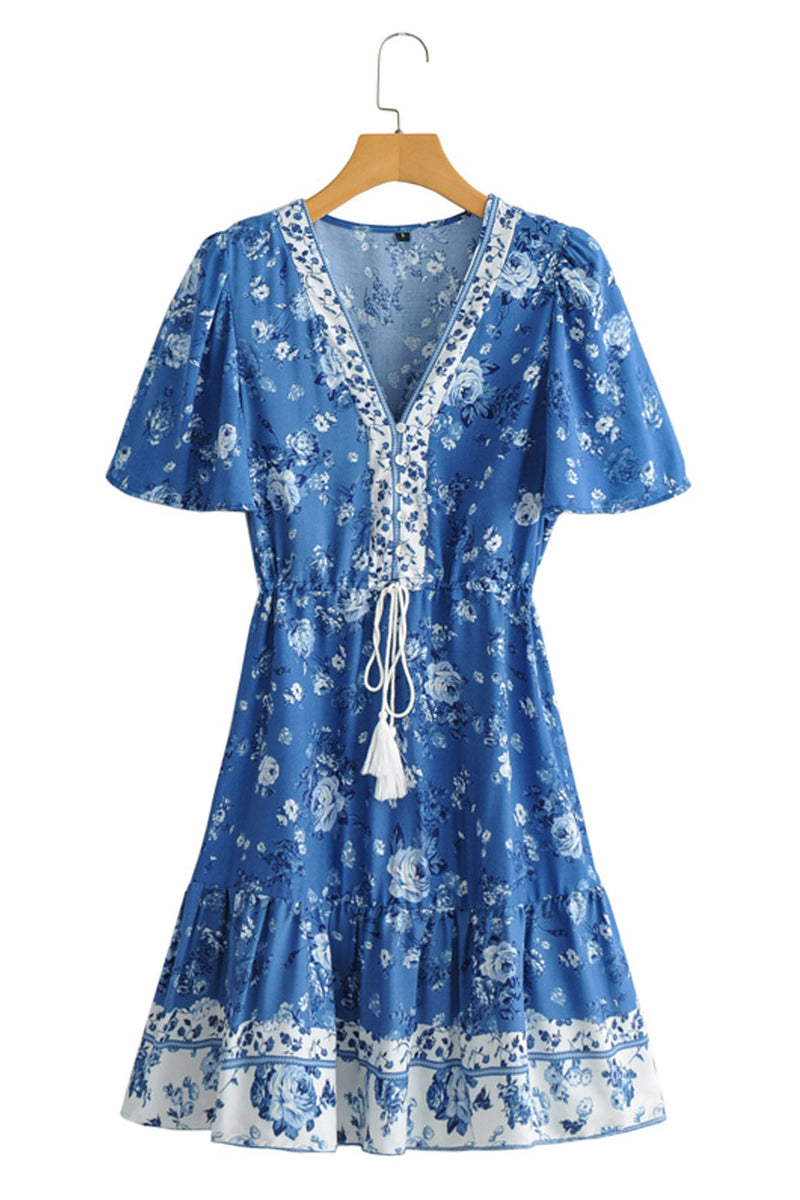 Boho Mini Dress, Sundress, Vacation in Blue Sea, Blue / S Boho Mini Dress, Sundress, Vacation in Blue Sea, Blue / S