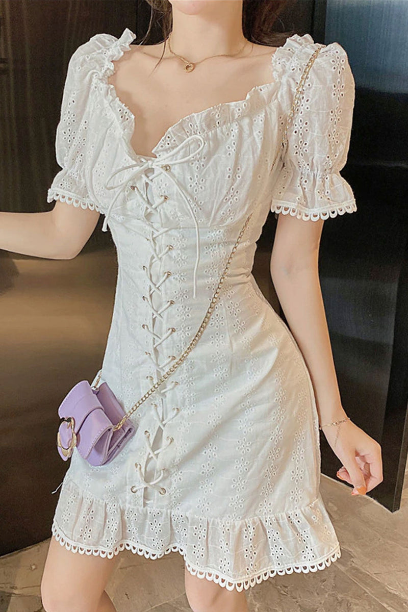 Mini Dress, Boho Vintage Dress, Sara White Lace - Wild Rose Boho