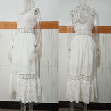 Midi Dress, Boho Dress, Strappy, Giselle in White Lace - Wild Rose Boho