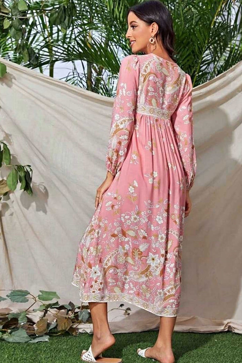 Boho Dress, Gown, Dusty Rosewood in Pink Orose and Gold - Wild Rose Boho