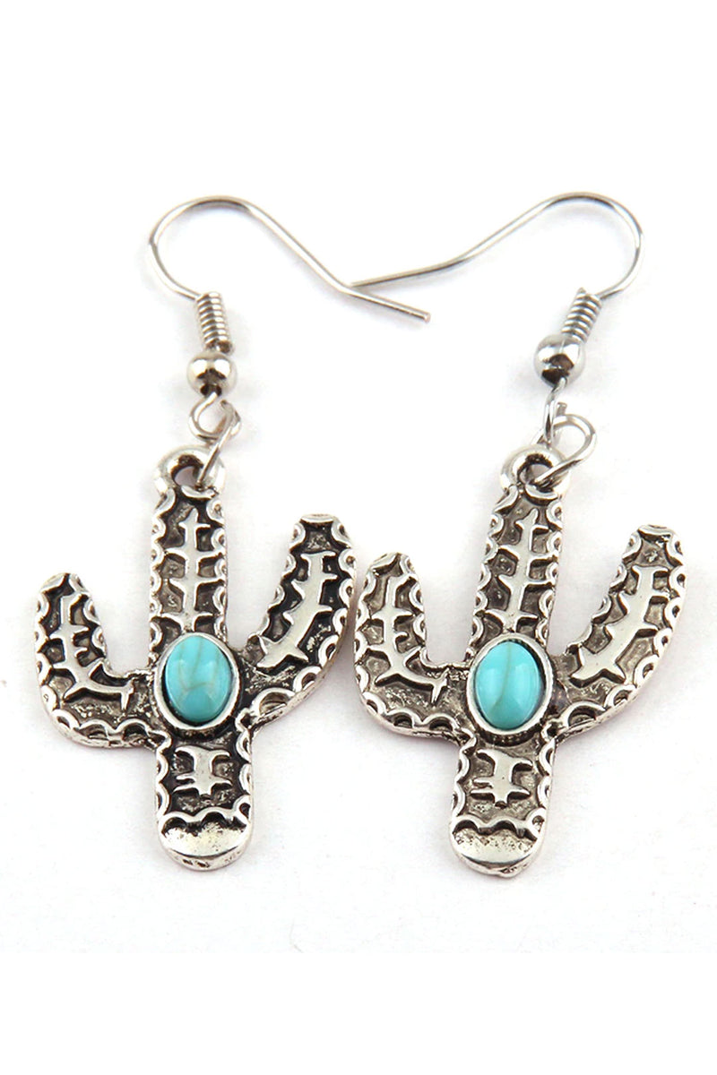 Boho Earrings, RH Dangle Earrings, Blue Cactus - Wild Rose Boho