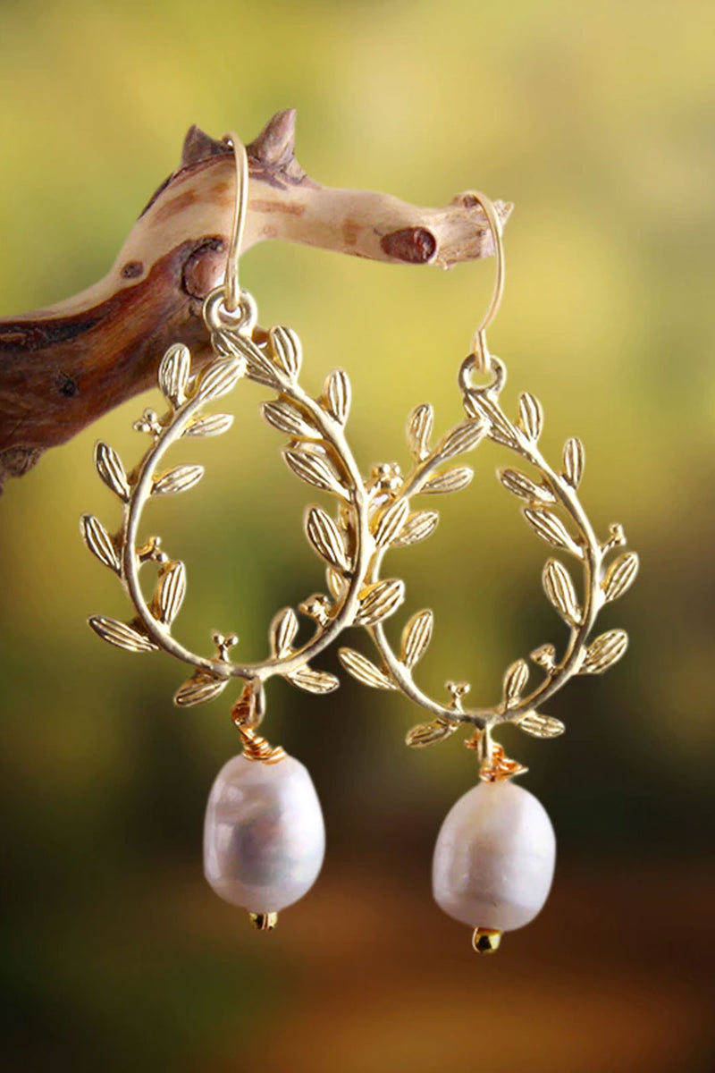 Boho Earrings, RH Dangle Earrings, White Peal Olive - Wild Rose Boho