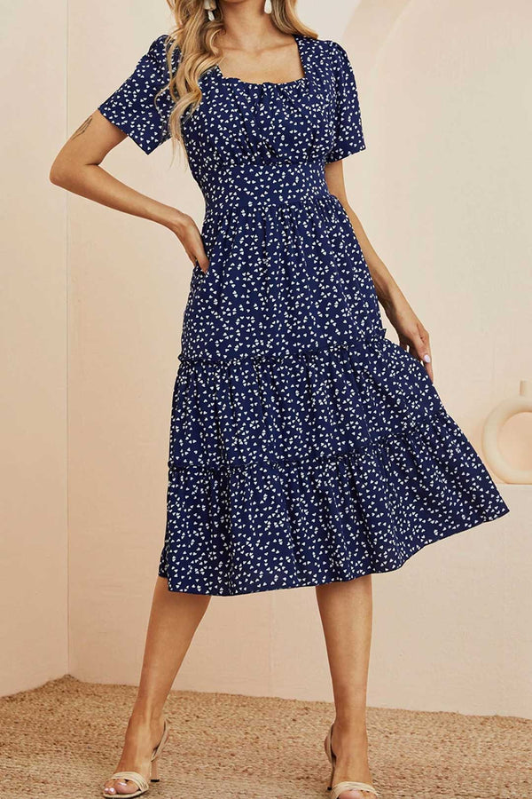 Boho Midi Dress, Mia Raffle Red Heart in Navy