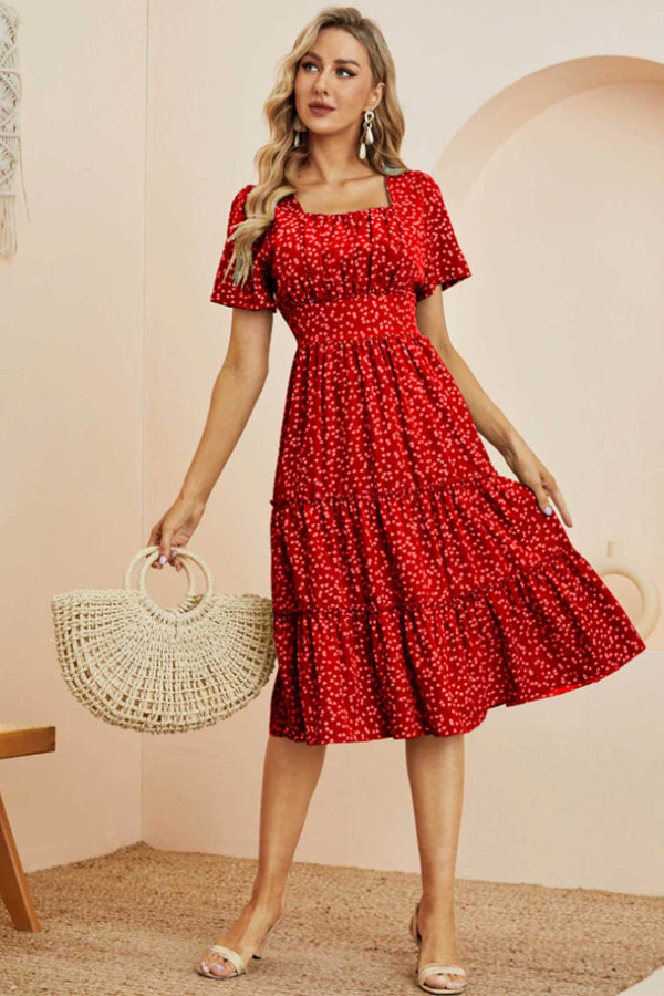 Boho Midi Dress, Mia Raffle Red Heart in Red