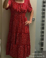 Boho Midi Dress, Mia Raffle Red Heart in Red