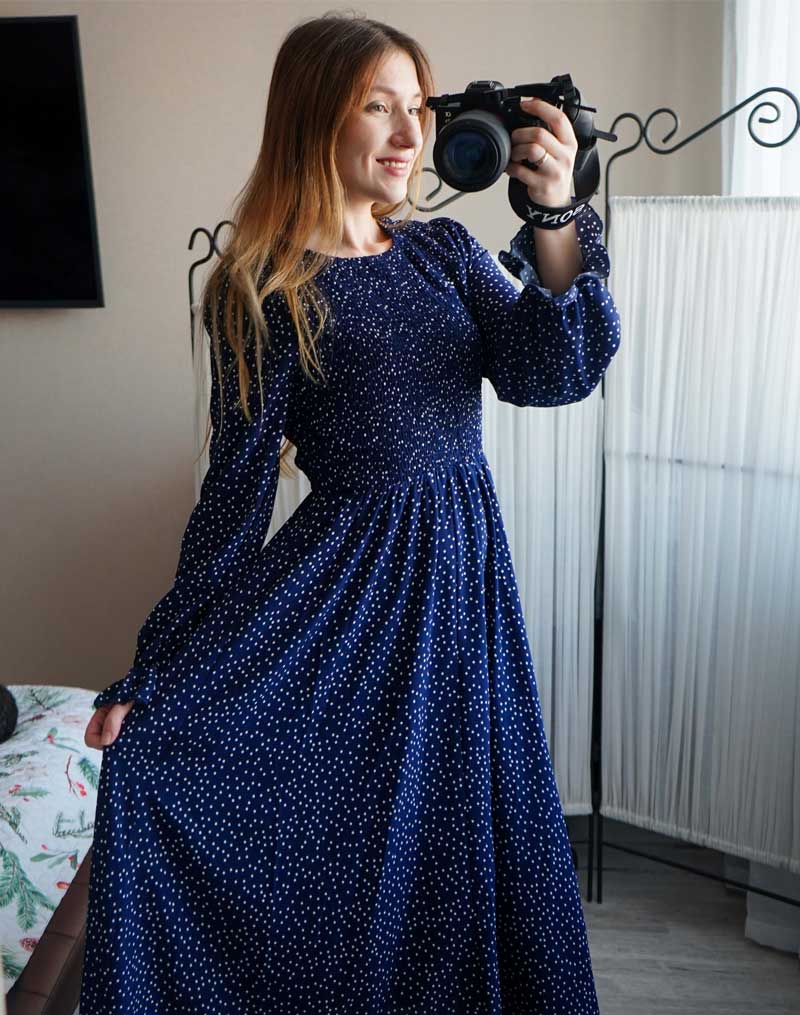 Boho Midi Dress, Amelia Blue Polka Dot