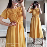 Boho Midi Dress, Ruffle Grace in Yellow