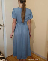Boho Midi Dress, Ruffle Grace in Blue
