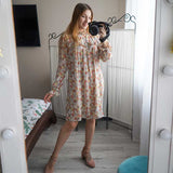 Boho Mini Dress Tunic Dress, Willow Floral in Apricot