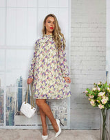 Boho Mini Dress Tunic Dress, Willow Floral in Blue