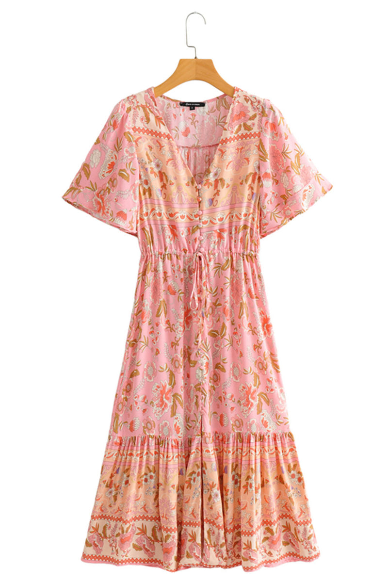 Midi Dress, Boho Dress, Sundress, Pink Camelia - Wild Rose Boho