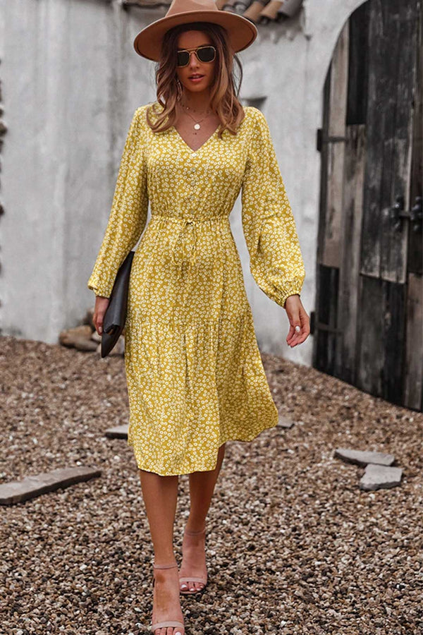 Boho Midi Dress, Claire in Yellow